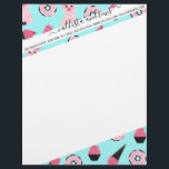 Cute Pink Mint Piggy Doughnut Ice Cream Cone Patte Letterhead<br><div class="desc">This cute and fun pattern is perfect for the trendy and stylish woman or girl. It features blush pink, bubblegum pink, and black hand-drawn pig, doughnuts, and ice cream cone illustrations on top of a mint blue background. It's adorable, playful, sweet, and unique. ***IMPORTANT DESIGN NOTE: For any custom design...</div>