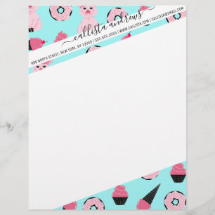 Cute Pink Mint Piggy Doughnut Ice Cream Cone Patte Letterhead
