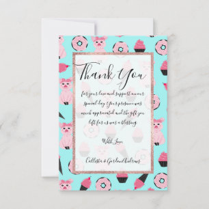 Cute Pink Mint Piggy Doughnut Ice Cream Cone Patte Thank You Card