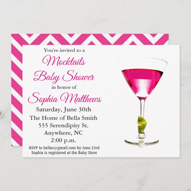 Cute Pink Mocktails Baby Shower Invitation (Front/Back)