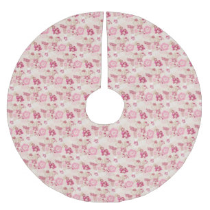 Cute pink modern flowers pattern brushed polyester tree skirt