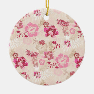 Cute pink modern flowers pattern ceramic ornament