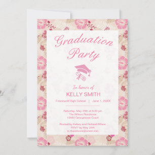 Cute pink modern flowers pattern graduation party invitation
