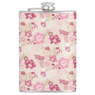 Cute pink modern flowers pattern hip flask