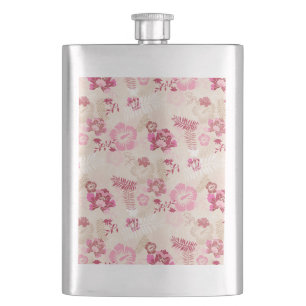 Cute pink modern flowers pattern hip flask