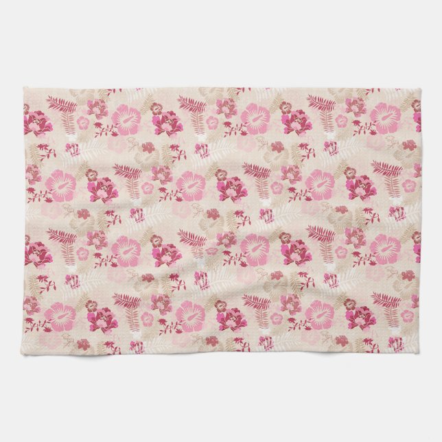 Cute pink modern flowers pattern kitchen towel (Horizontal)