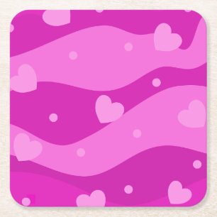 Cute pink modern trendy heart design square paper coaster