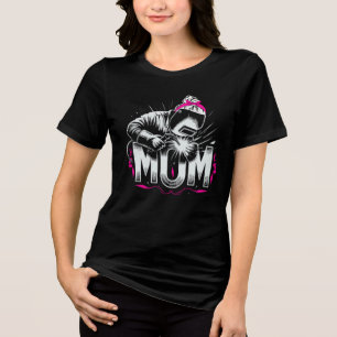 Cute Pink Mom Welder Striking An Arc Women's Tri-Blend Shirt