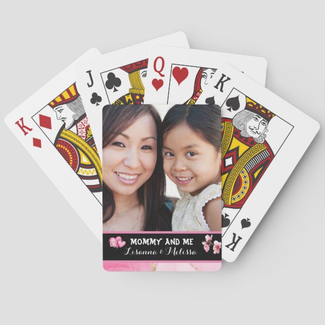 Cute Pink Mommy and Me Customizable Name  Playing Cards (Back)