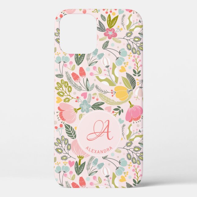 Cute pink monogram name personalized girly Case-Mate iPhone case (Back)