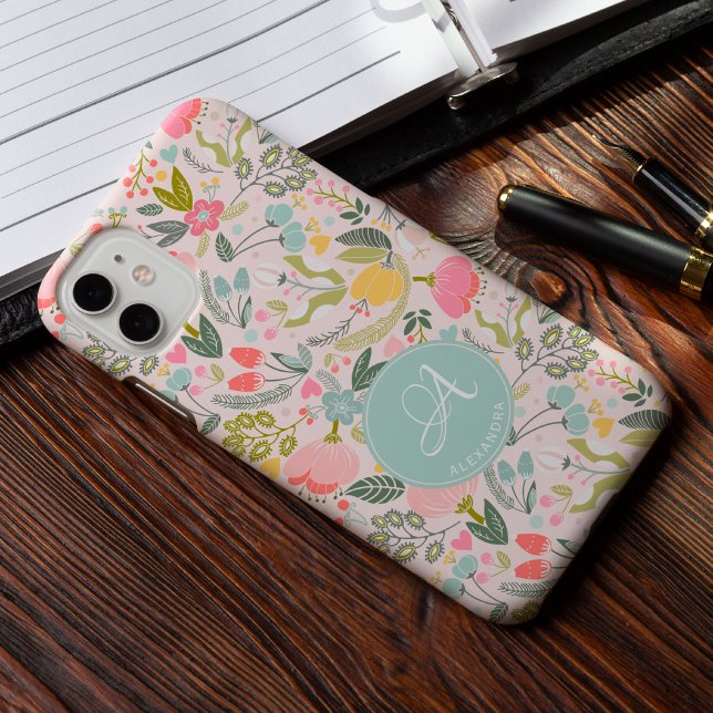 Cute pink monogram name personalized girly Case-Mate iPhone case (Creator Uploaded)