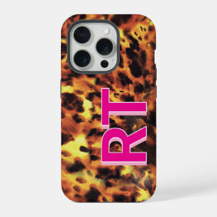 Cute Pink Monogrammed Tortoiseshell iPhone 15 Pro Case