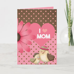 Cute Pink Mother & Kid Birdie Floral Mother's Day Card