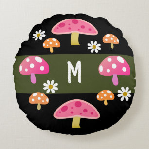 Cute Pink Mushroom Round Pillow