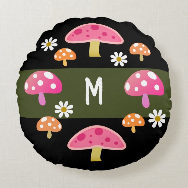 Cute Pink Mushroom  Round Pillow (Front)