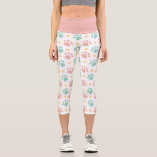 Cute Pink n Blue Paw Print Pet Lover Capri Leggings
