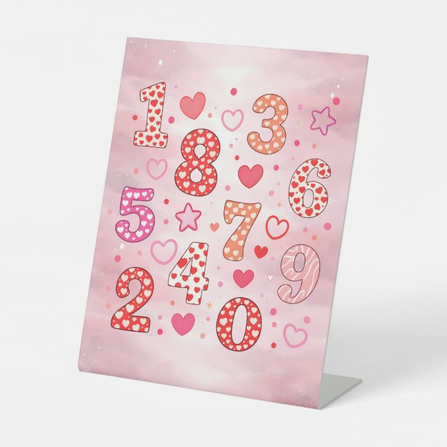 Cute Pink Numbers Maths Desk Art for Kids Pedestal Sign (Front)