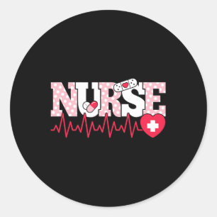 Cute Pink Nurse Heartbeat Nursing Classic Round Sticker