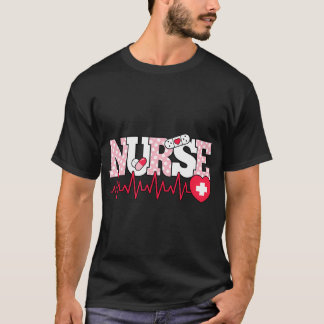 Cute Pink Nurse Heartbeat Nursing  T-Shirt