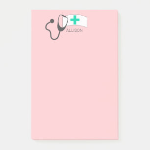 Cute Pink Nurse Medical Stethoscope Nursing Hat Post-it Notes