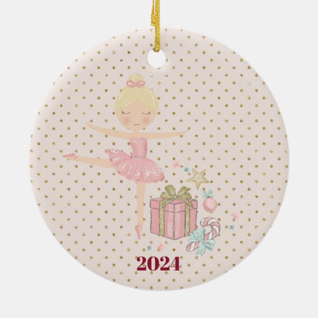 cute pink nutcracker ballerina ceramic ornament (Back)