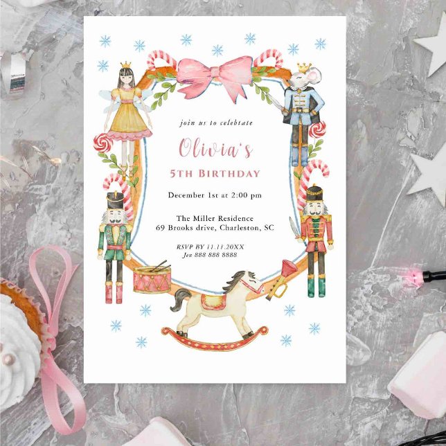 Cute Pink Nutcracker Christmas Girl Birthday  Invitation (Creator Uploaded)