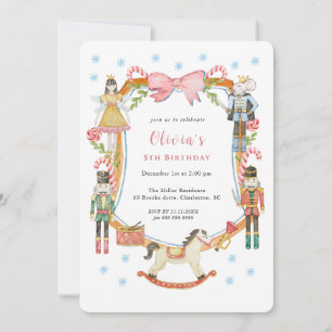 Cute Pink Nutcracker Christmas Girl Birthday  Invitation