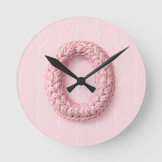 Cute pink O monogram initial crocheted letter boho Round Clock