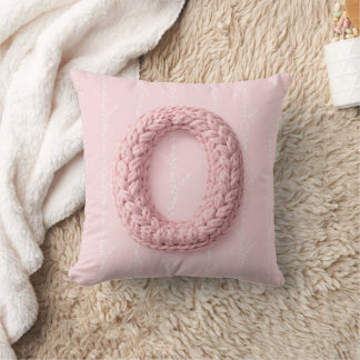 Cute pink O monogram initial crocheted letter boho Throw Pillow