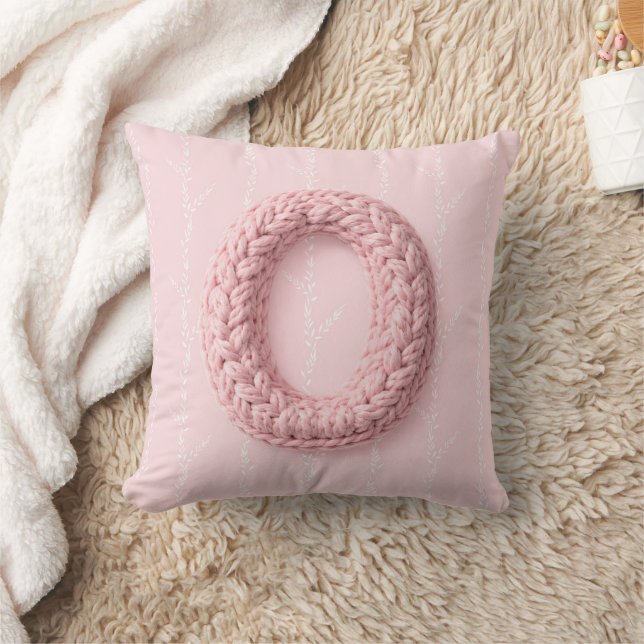 Cute pink O monogram initial crocheted letter boho Throw Pillow (Blanket)