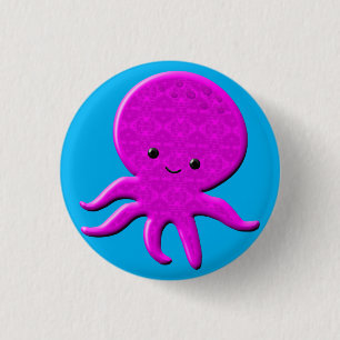 Cute Pink Octopus 1 Inch Round Button