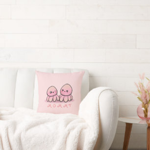 cute pink octopus mother  throw pillow