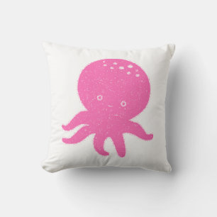 Cute Pink Octopus Old Print Throw Pillow