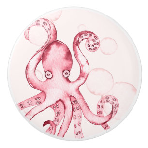 Cute Pink Octopus Sea Life Baby Girl Nursery Ceramic Knob