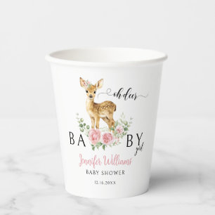 Cute Pink Oh Deer Baby Girl Shower Paper Cups