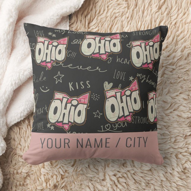 Cute pink Ohio love pattern decoration  Throw Pillow (Creator Uploaded)