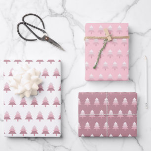 Cute Pink Ombre Christmas Tree Pattern Wrapping Paper Sheet