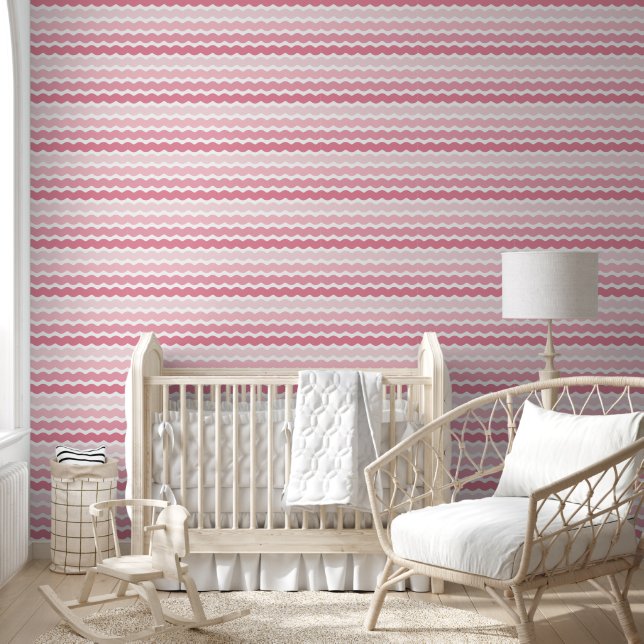 Cute Pink Ombre Ric Rac Striped Pattern Wallpaper (Kids)