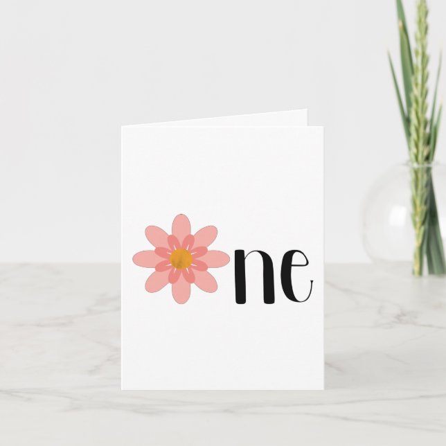 Cute Pink One Belly Flower 1st Birthday Card (Front)