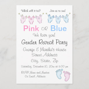Cute Pink or Blue Gender Reveal Invitation