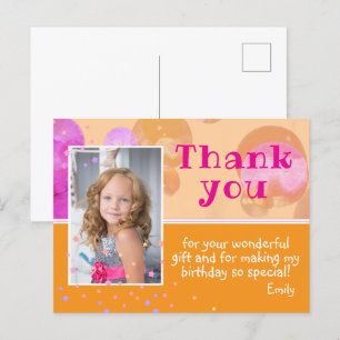 Cute Pink Orange Bubbles Photo Birthday Thank you Postcard