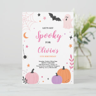 Cute Pink ,Orange Ghost Pumpkin Halloween Birthday Invitation