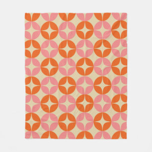 Cute Pink Orange Mid Century Mod Geometric Pattern Fleece Blanket