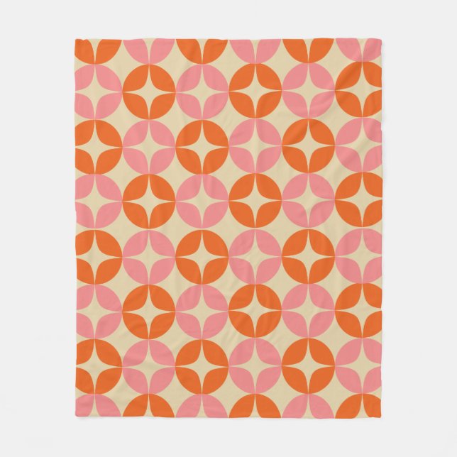 Cute Pink Orange Mid Century Mod Geometric Pattern Fleece Blanket (Front)