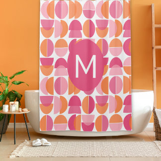 Cute Pink Orange Mid Century Modern Monogrammed