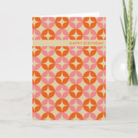 Cute Pink Orange Mid Mod Geometric Birthday