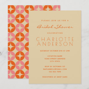 Cute Pink Orange Mid Mod Geometric Bridal Shower Invitation