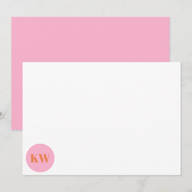 Cute Pink Orange Monogram Initials Personalized  Thank You Card (Front/Back)