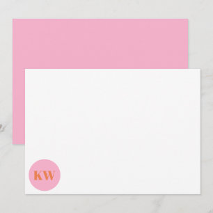 Cute Pink Orange Monogram Initials Personalized  Thank You Card
