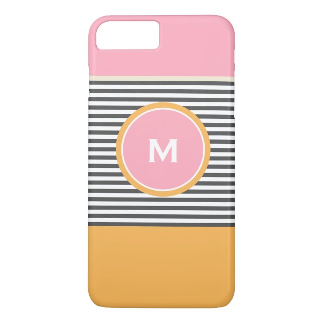Cute pink orange preppy stripes pattern monogram Case-Mate iPhone case (Back)